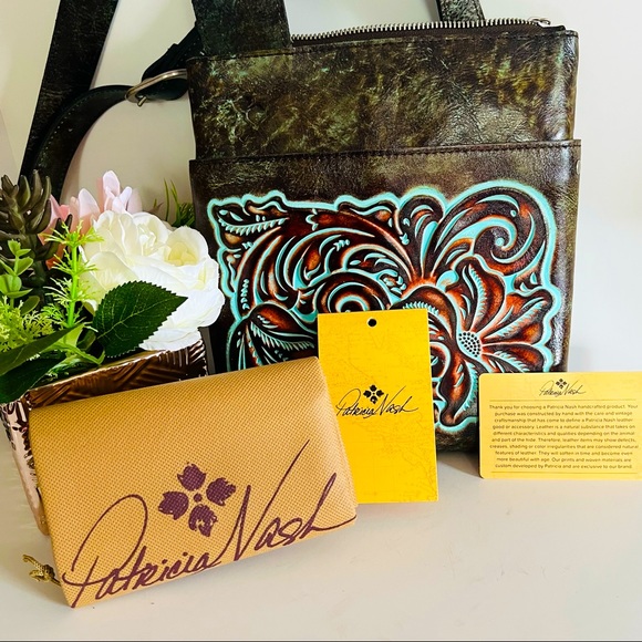 Patricia Nash Crossbody Bag Tooled Turquoise Stipes Sling Crossbody Bag - Picture 5 of 16